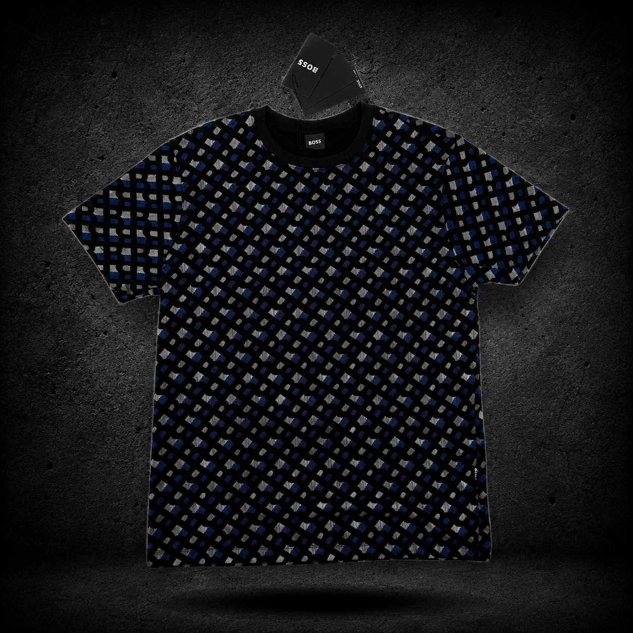 Hugo Boss Geometric Pattern Tee – Black/Blue