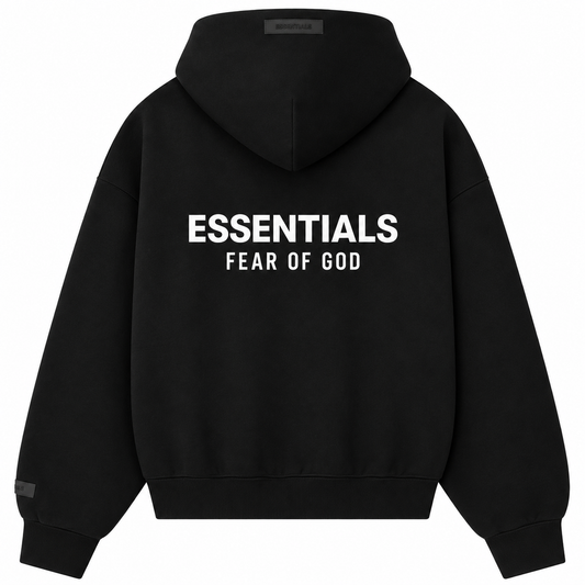 Essentials Fear of God Hoodie Zip – Black White Logo