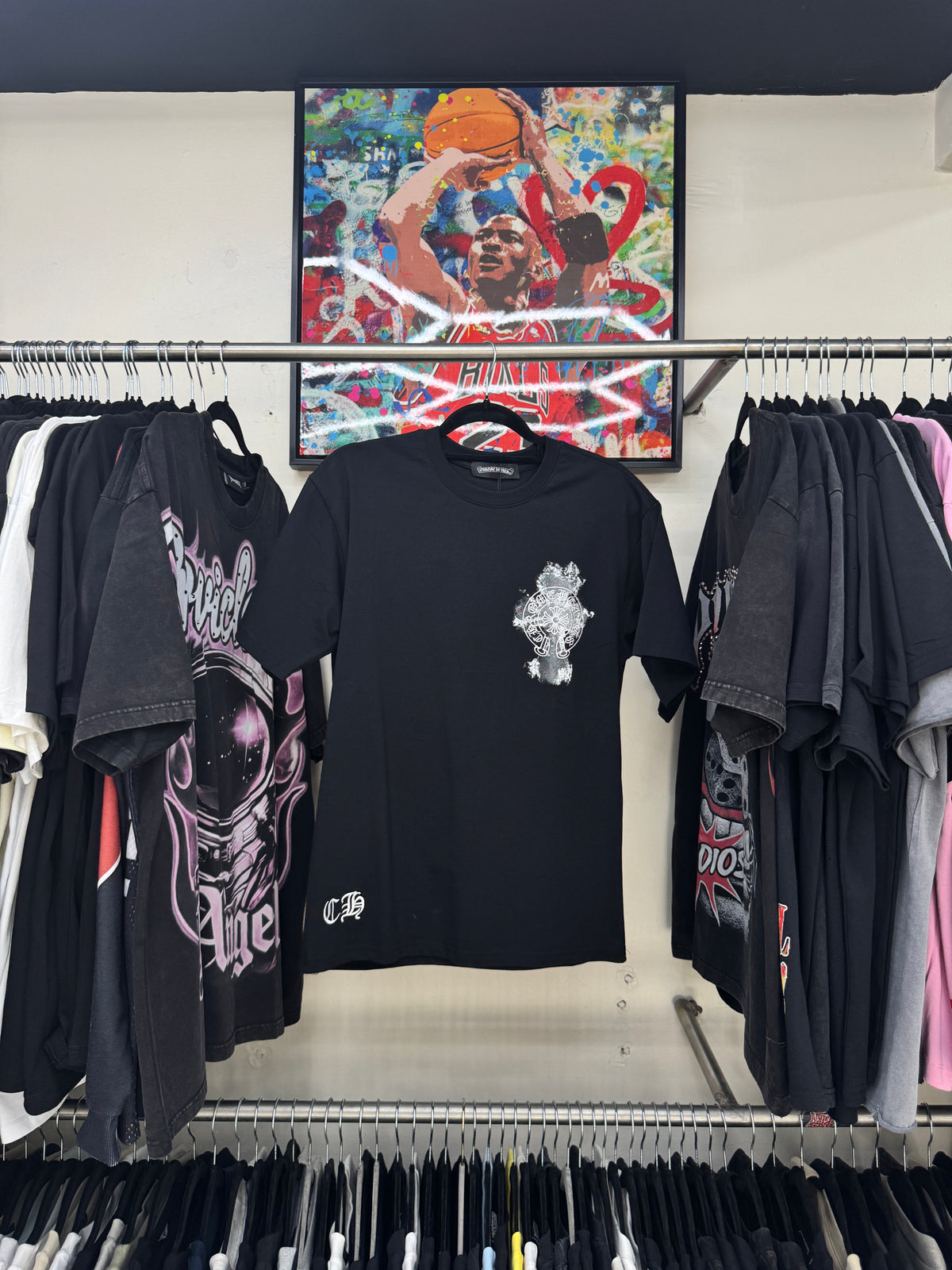 Playera Chrome Hearts Distressed Cross Negra