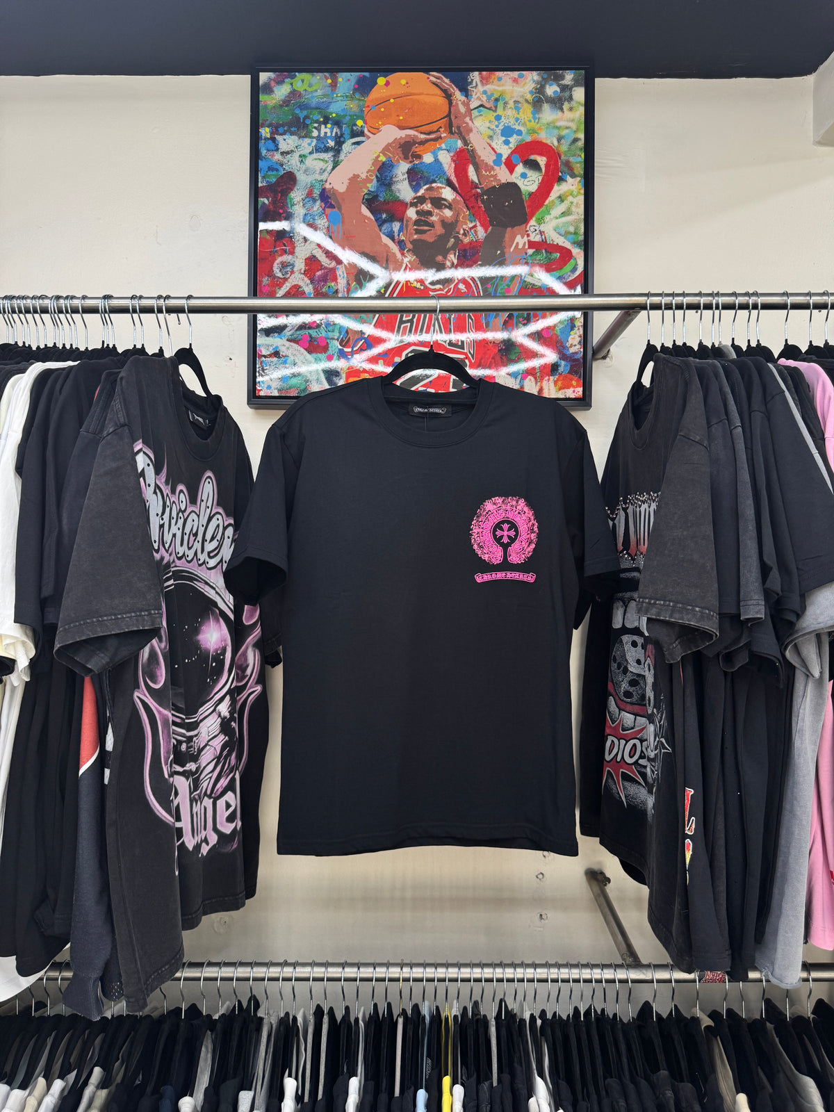 Chrome Hearts Pink Horseshoe Black Tee