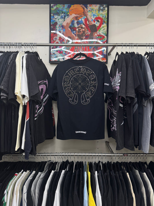Chrome Hearts Rhinestone Horseshoe Black Tee