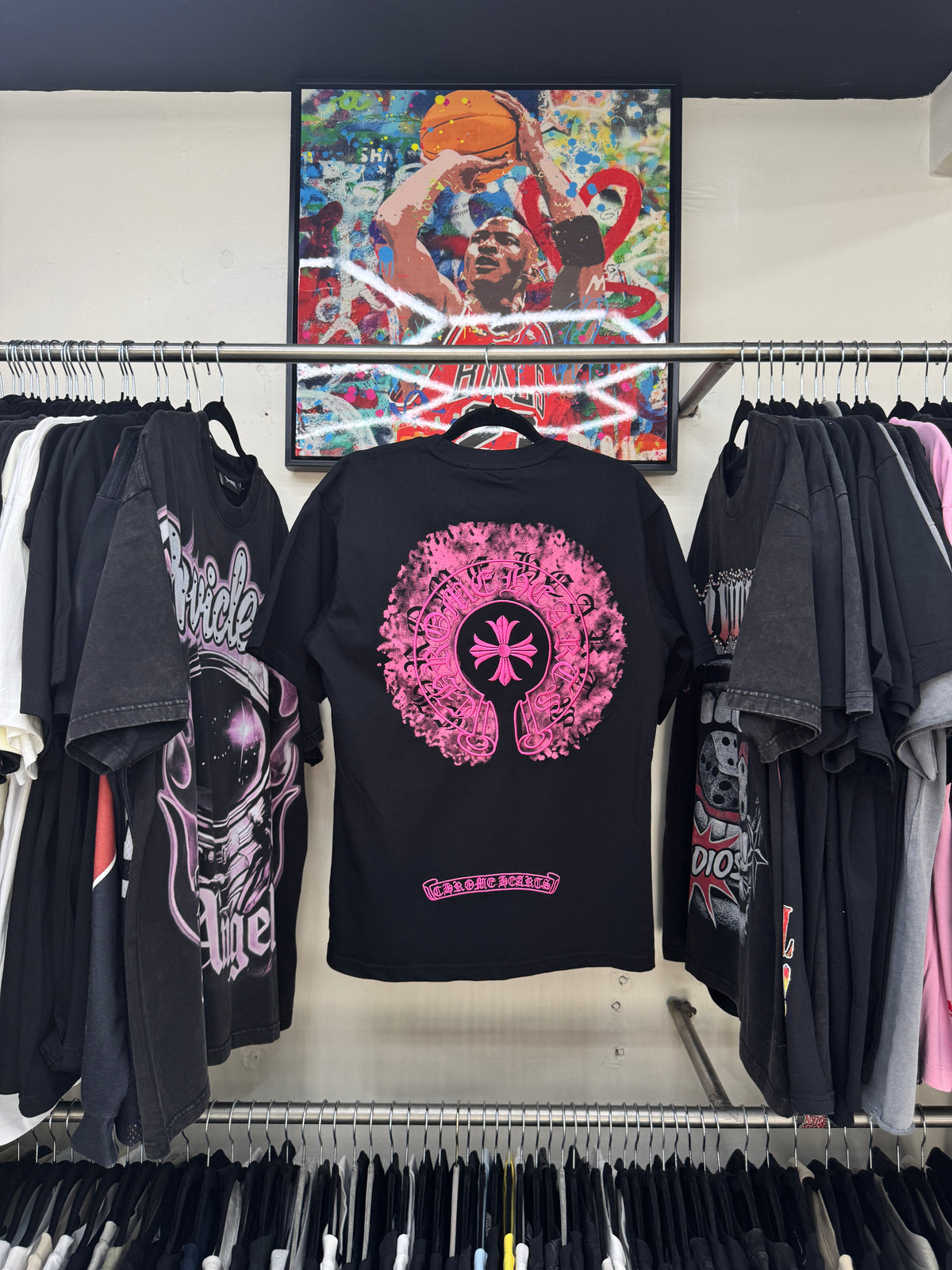 Chrome Hearts Pink Horseshoe Black Tee