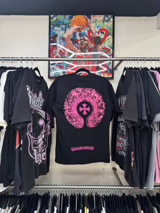 Chrome Hearts Pink Horseshoe Black Tee