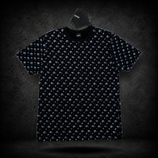 Hugo Boss Geometric Pattern Tee – Black/Blue