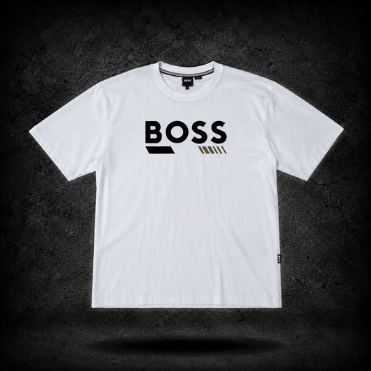 BOSS Logo Stripe Tee – White