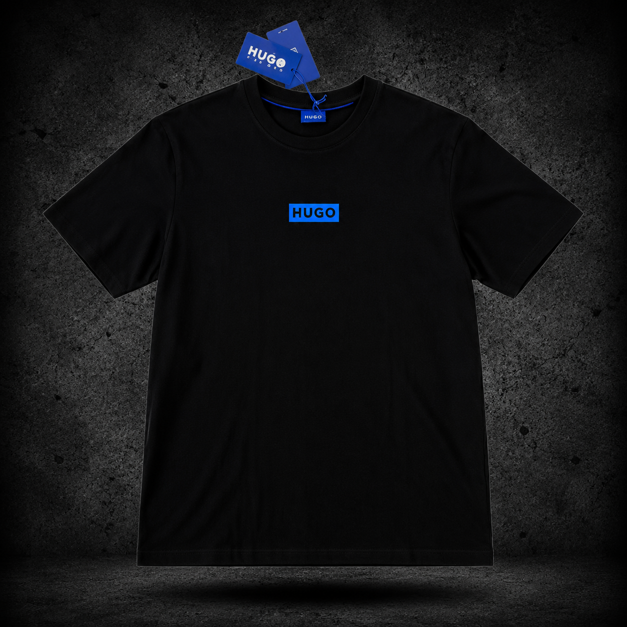 HUGO MCMXCIII Blue Logo Black Tee
