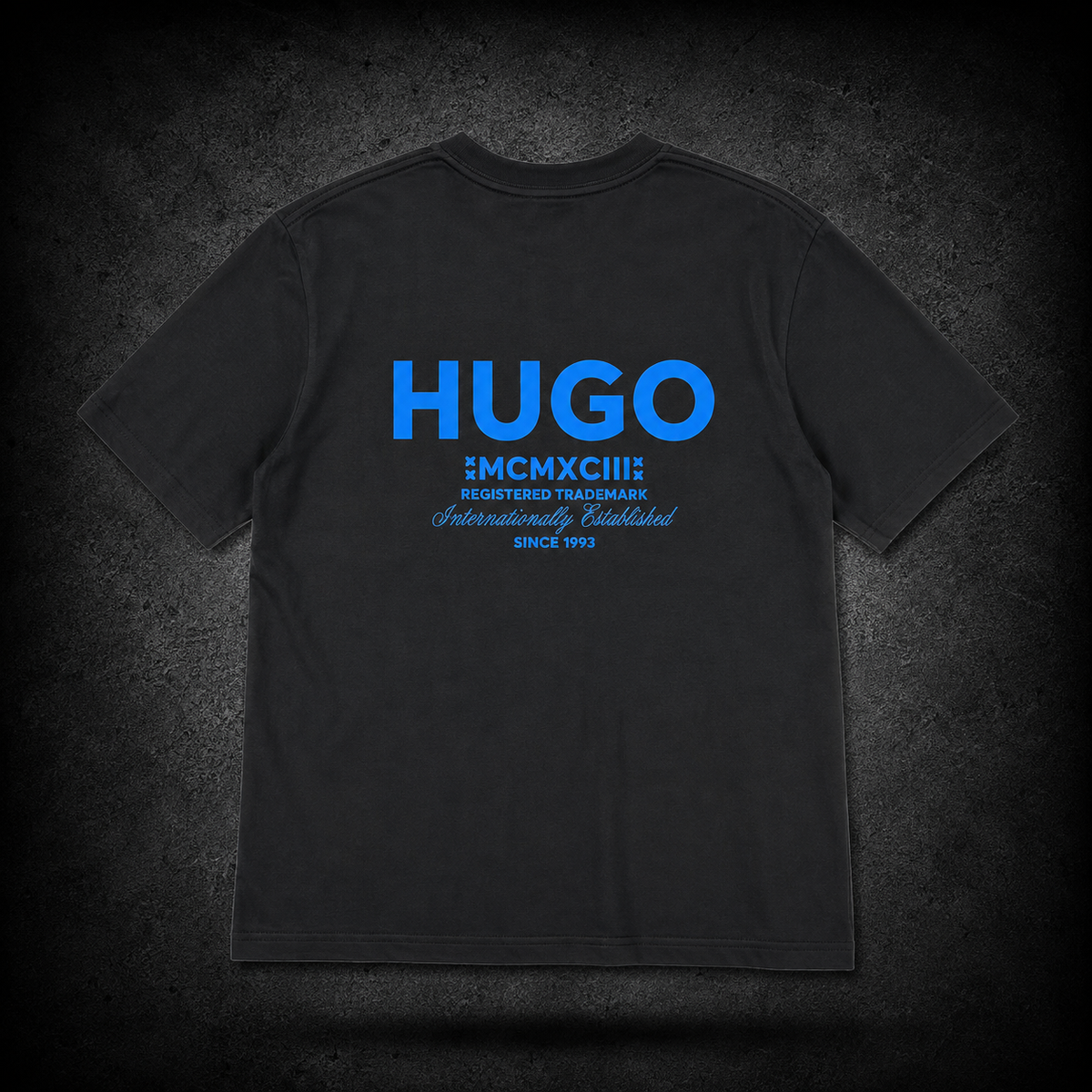 HUGO MCMXCIII Blue Logo Black Tee