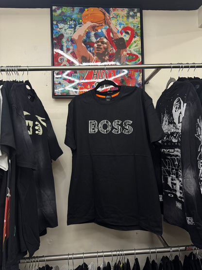 Playera Hugo Boss Distressed Logo – Black Edition