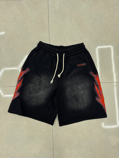 Short Sport Flame – Washed Black / Red