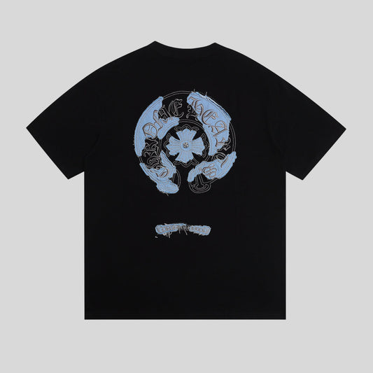 Playera chrome Hearts con logo de mezclilla azul