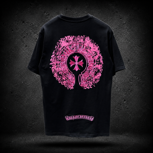 Chrome Hearts Pink Horseshoe Black Tee