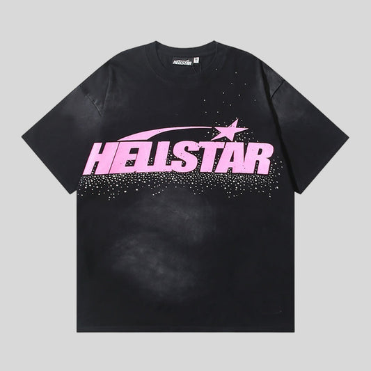 Playera Hellstar Negro Con Rosa y Brillos